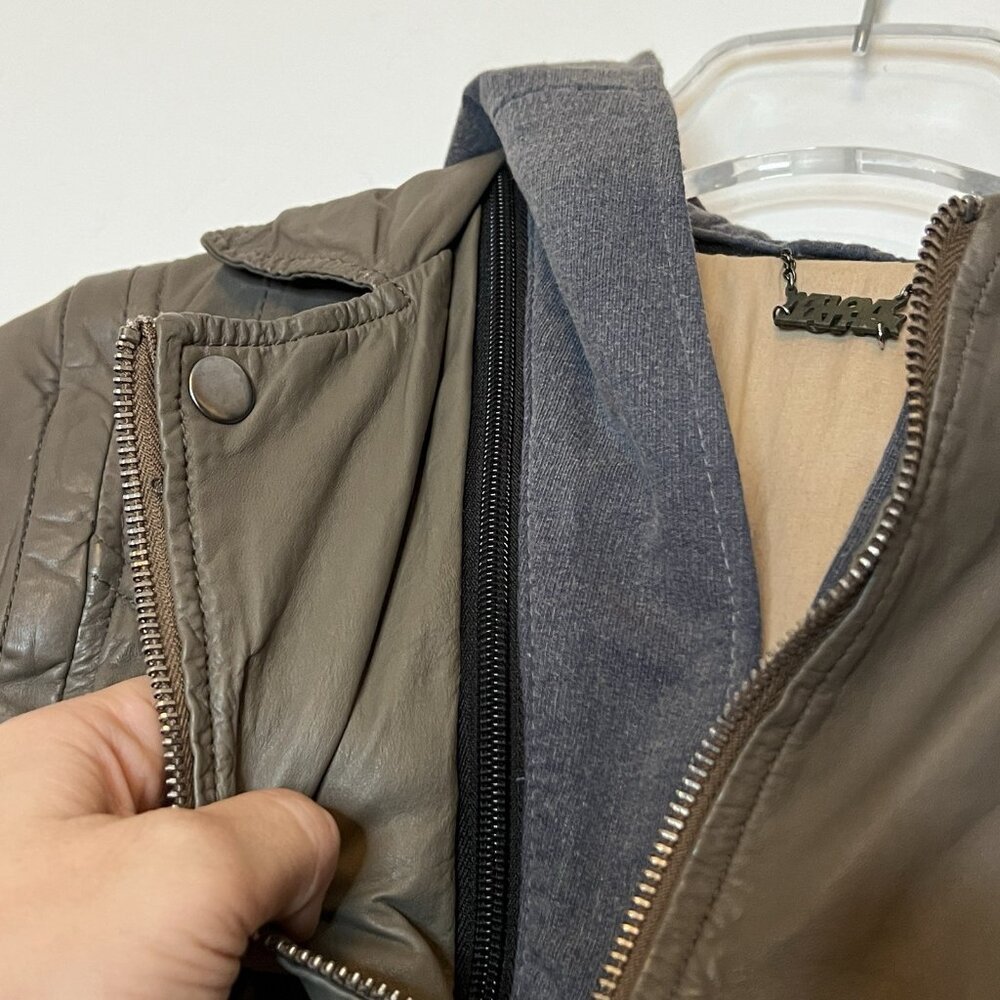 Doma Leather Jacket S Womens Olive Gray Moto Zip Off Sleeves Hoodie - Picture 5 of 11